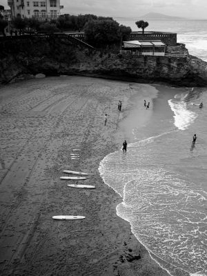 Plage de Biarritz en noir et blanc